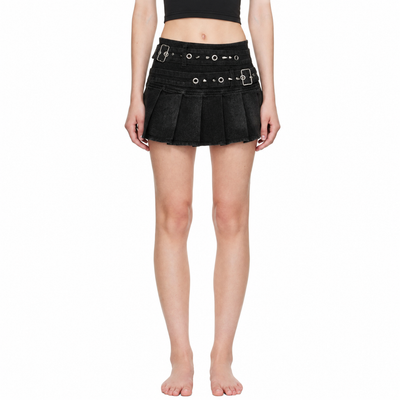 Buckle Denim Mini Skirt