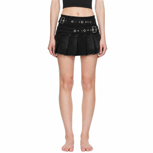 Buckle Denim Mini Skirt