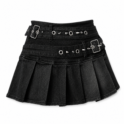 Buckle Denim Mini Skirt