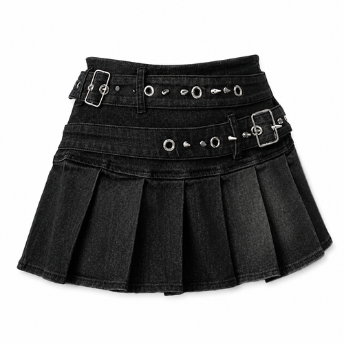 Buckle Denim Mini Skirt