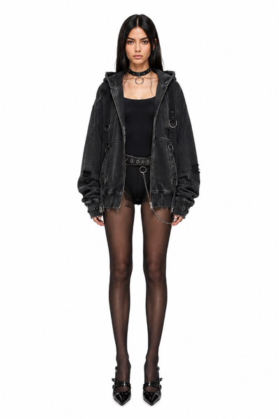 SS26 3/4 Raven Buckle Zip Hoodie