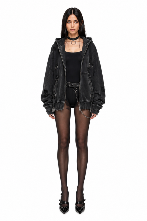 SS26 3/4 Raven Buckle Zip Hoodie