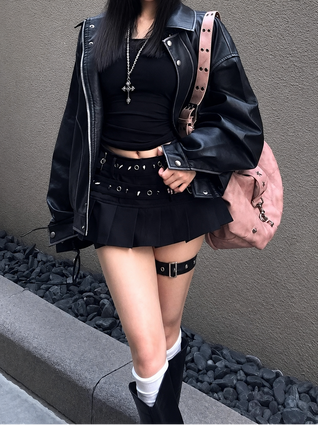 Rivet Belt Mini Skirt