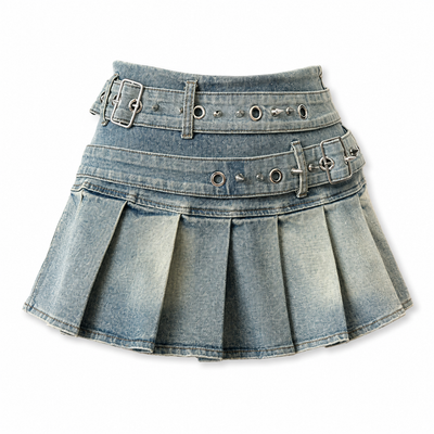 Buckle Denim Mini Skirt