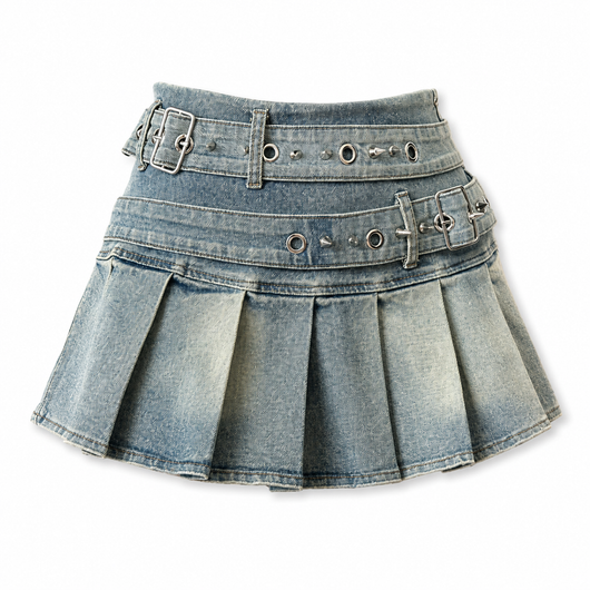 Buckle Denim Mini Skirt