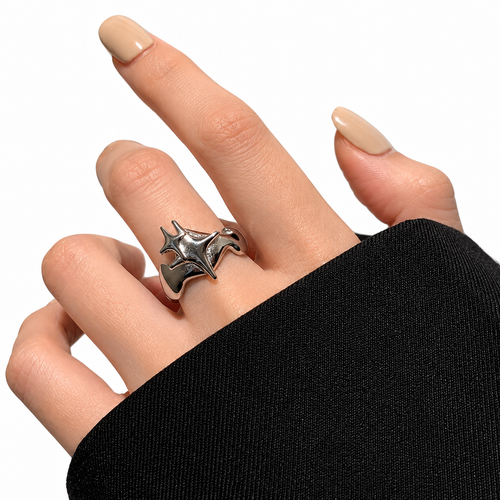 Goth Thorns Black Silver Color Ring