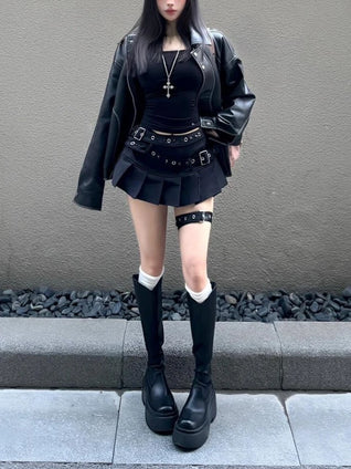 Rivet Belt Mini Skirt