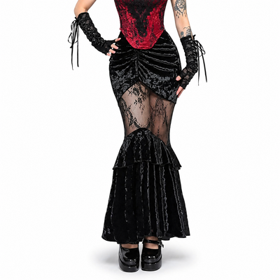 Dark Ruched Gothic Skirt High Waist