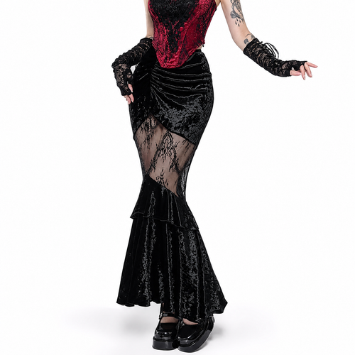Dark Ruched Gothic Skirt High Waist
